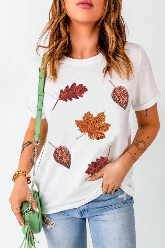 Maple Leaf Round Neck Short Sleeve T-Shirt